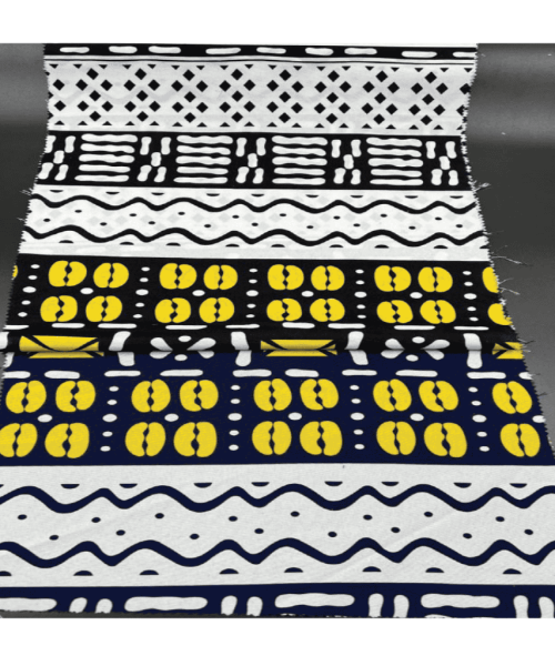 Printed Mini Matt 150cm - Xhosa Prints 15 - White Navy & Yellow