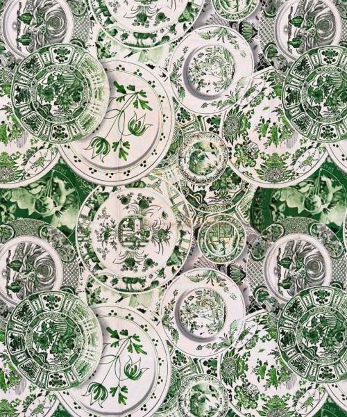 Printed Mini Matt - Transferware Plate Collage - Emerald Green
